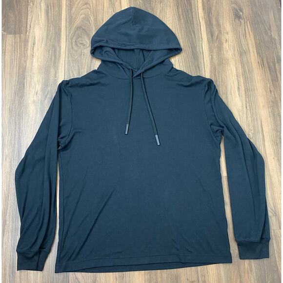 Men Theory Colt French Terry pima cotton solid black pullover sweater hoodie, S